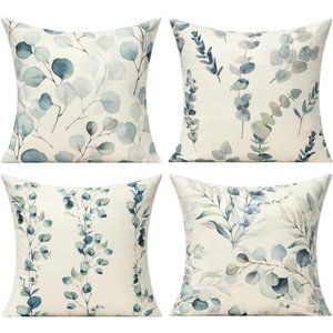 Sage Green Throw Pillow Covers Outdoor 18x18 Set of 4 Leaf Eucalyptus Plants